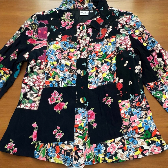 Mohito Women’s Vintage Inspired Patchwork Floral Blazer Jacket Black Boho Small - Picture 13 of 16